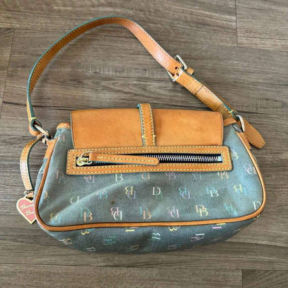 Y2K 2000s Dooney & Bourke Leather flap rainbow monogram mini shoulder bag - Picture 5 of 11